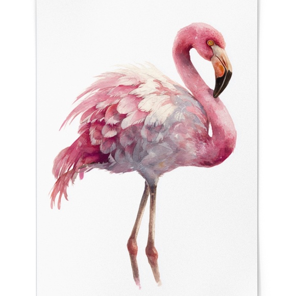 Watercolor Flamingo Wall Art Print, Unframed - Vibrant Tropical Elegance - Picture 2 of 7